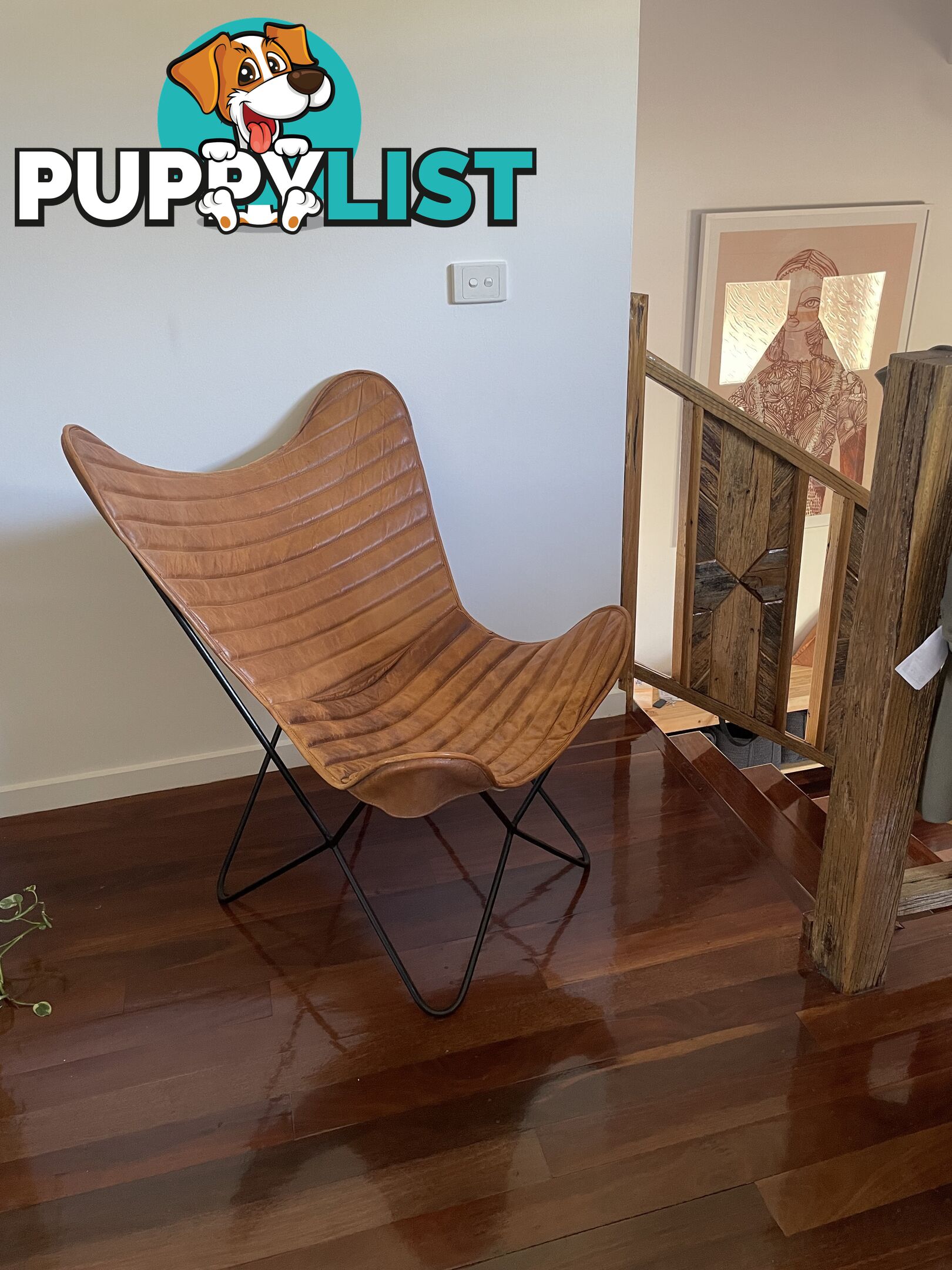 Beautiful tan leather butterfly chair