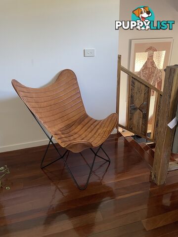 Beautiful tan leather butterfly chair