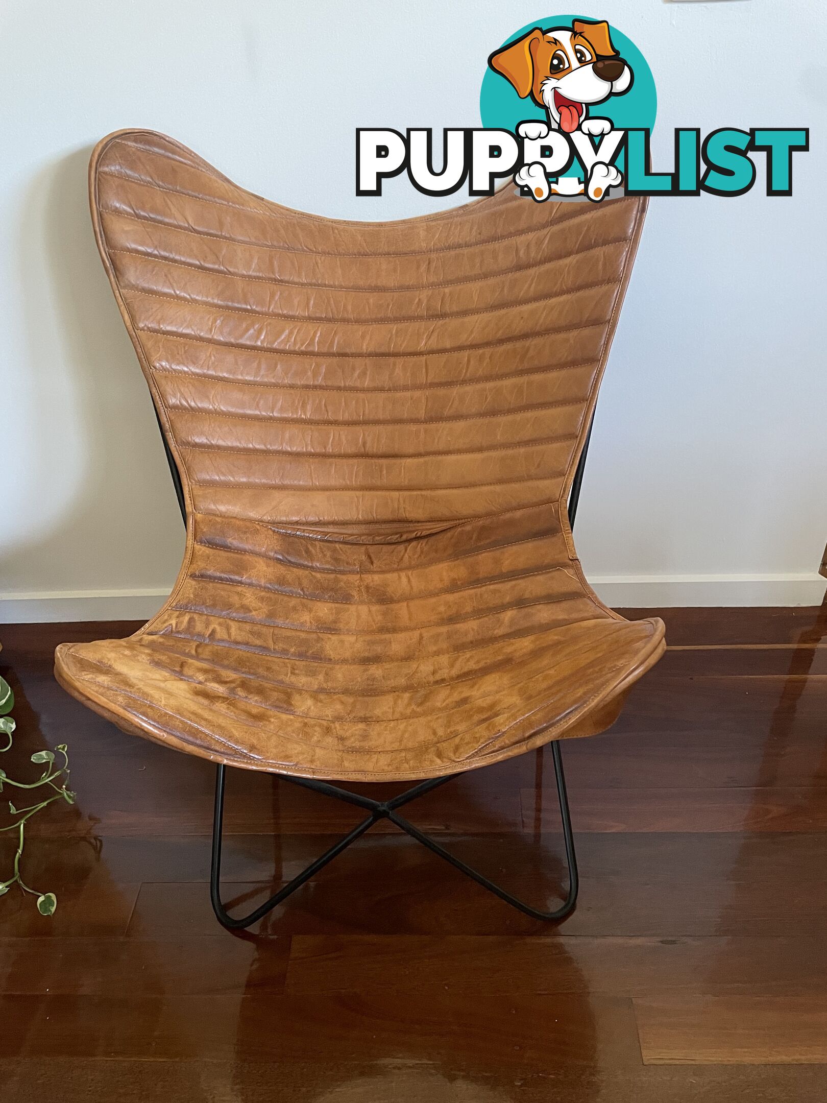 Beautiful tan leather butterfly chair