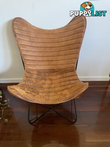 Beautiful tan leather butterfly chair