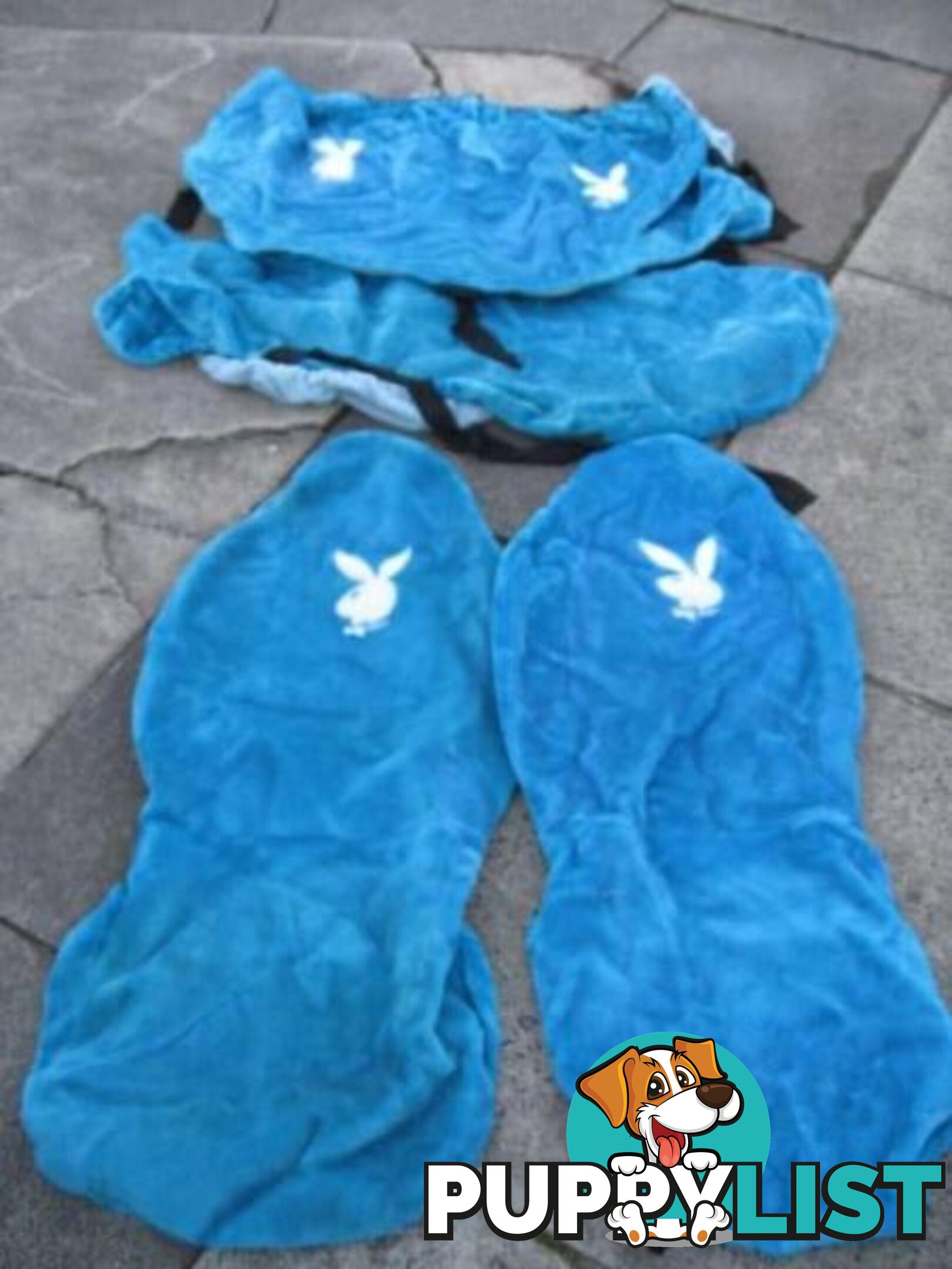 BLUE PLAYBOY SEAT COVERS FRONT AND REAR