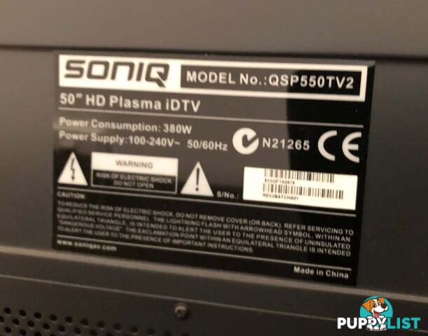 50 inch SONIQ HD PLASMA iDTV QSP550TV2 BUILT IN SOUND BAR REMOTE &amp;amp; GOOGLE CHROME