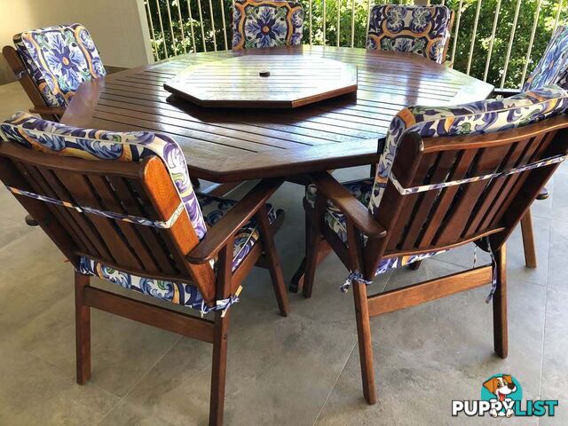 SOLID TIMBER KWILA 8 SEATER TABLE AND CHAIRS