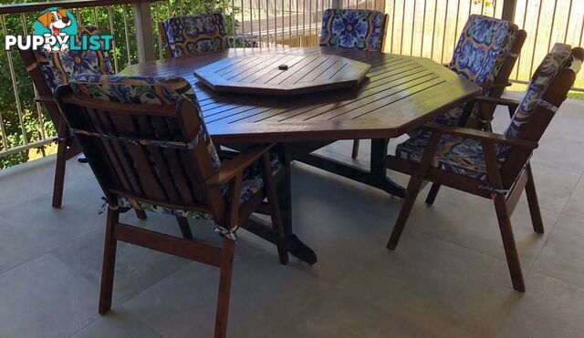 SOLID TIMBER KWILA 8 SEATER TABLE AND CHAIRS