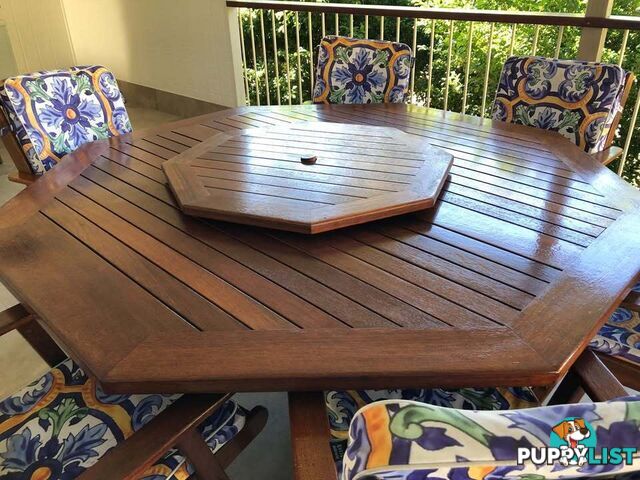 SOLID TIMBER KWILA 8 SEATER TABLE AND CHAIRS