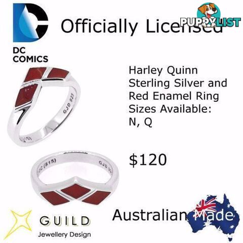 Harley Quinn Sterling Silver and Red Enamel Ring