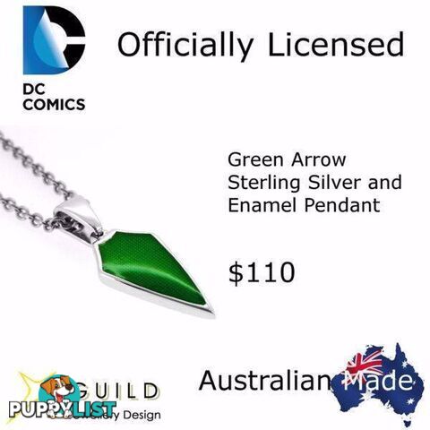 Green Arrow Sterling Silver Enamel Pendant