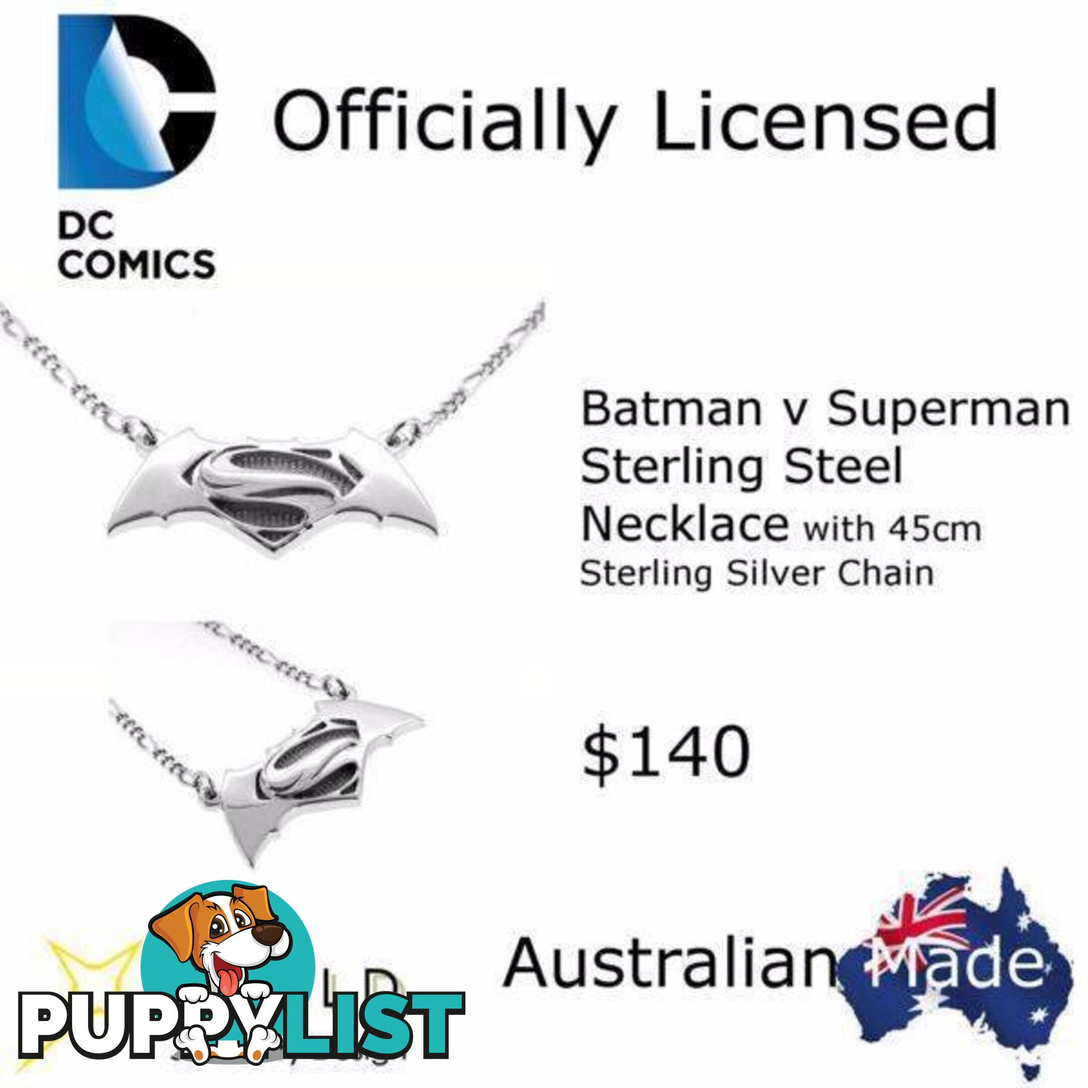 Batman Vs Superman Sterling Silver Necklace