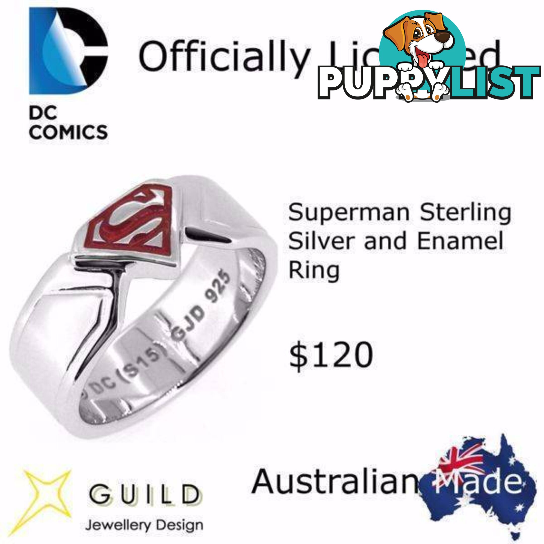 Superman Sterling Silver and Enamel Ring