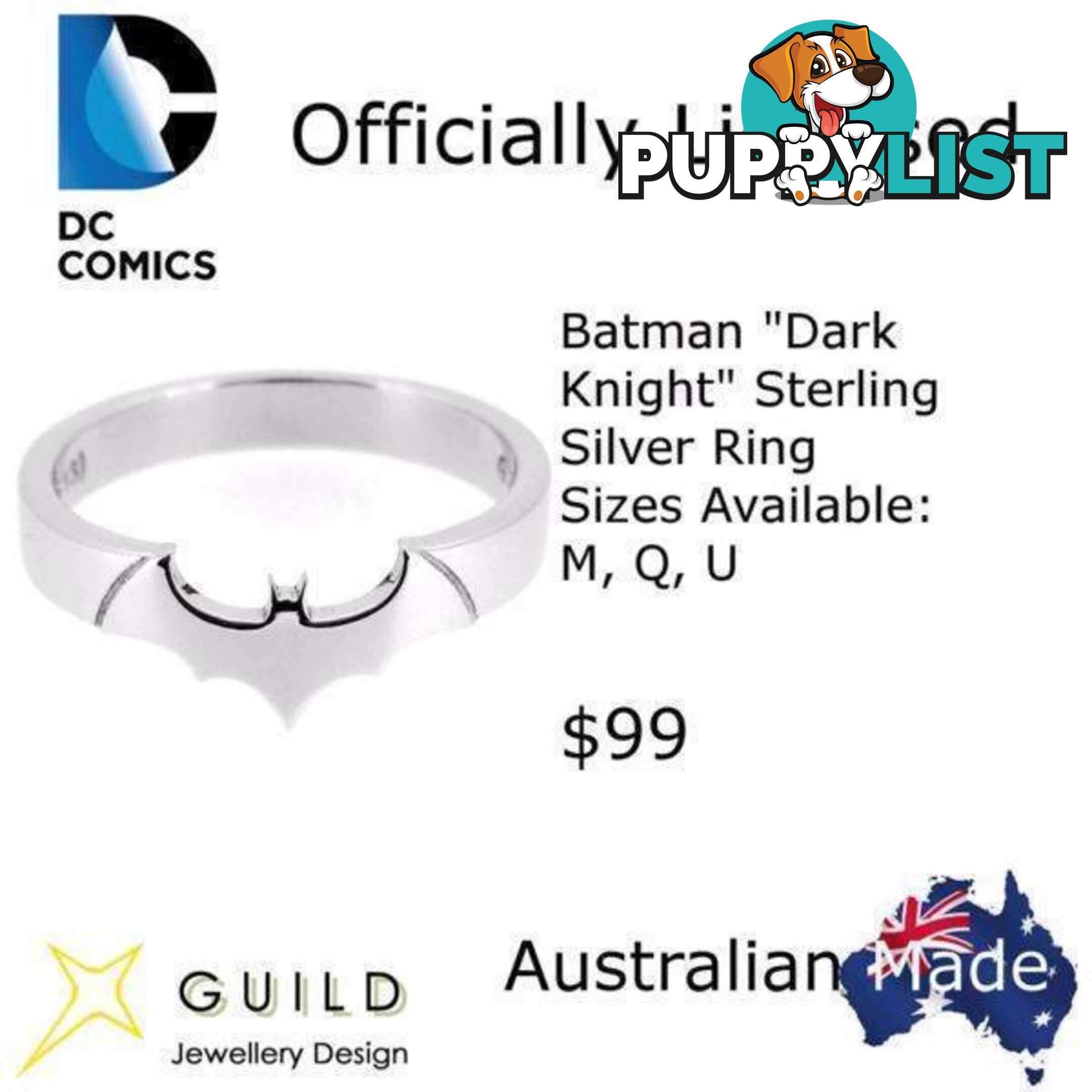 Batman Dark Knight Sterling Silver Ring