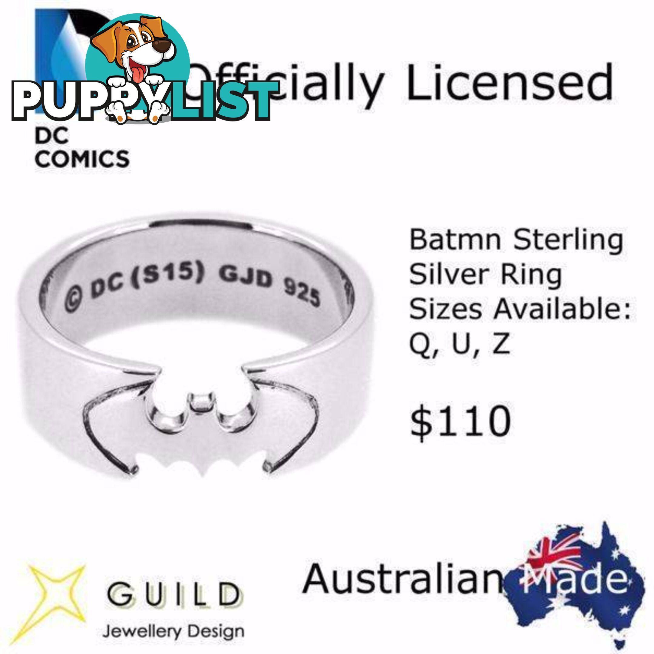 Batman Sterling Silver Ring