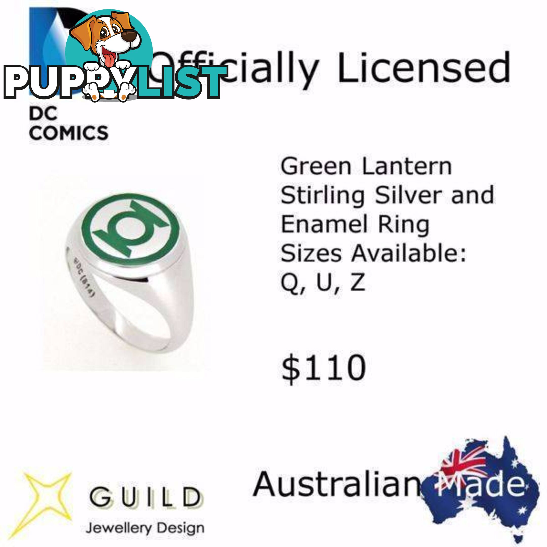 Green Lantern Sterling Silver Ring