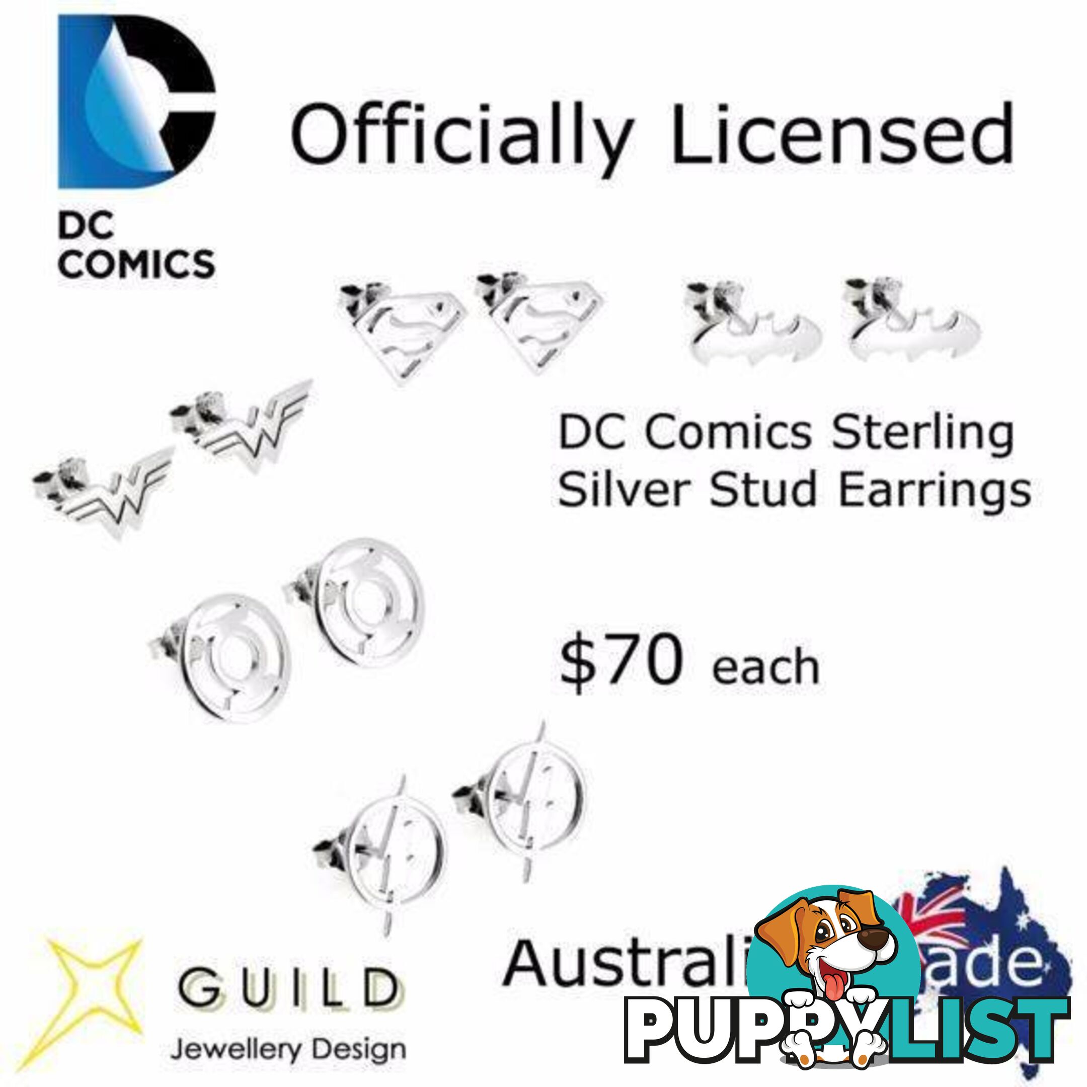 Dc Comics Sterling Silver Stud Earrings