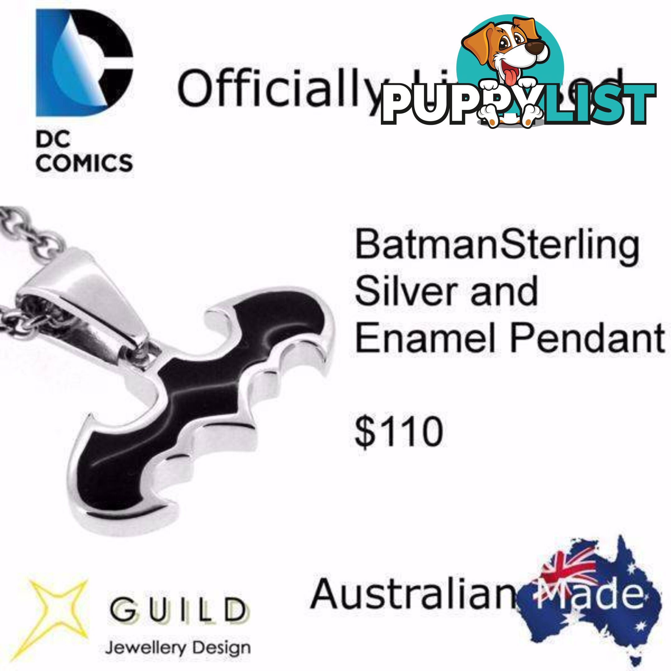 Batman Sterling Silver and Enamel Pendant