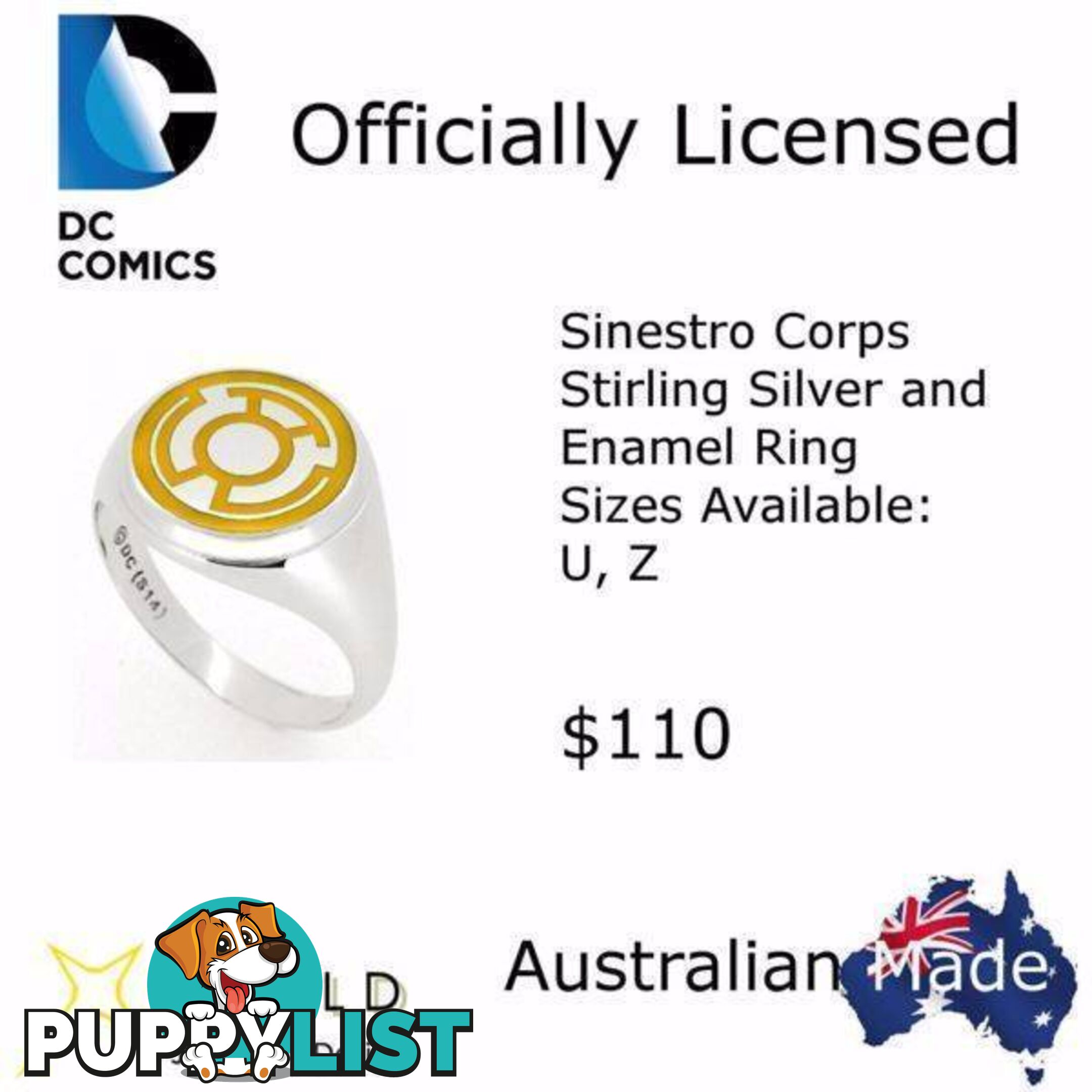 Sinestro Corps Sterling Silver and enamel Ring