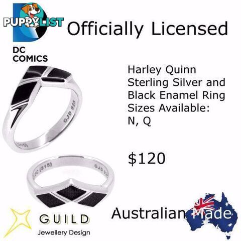 Harley Quinn Sterling Silver and Enamel Ring