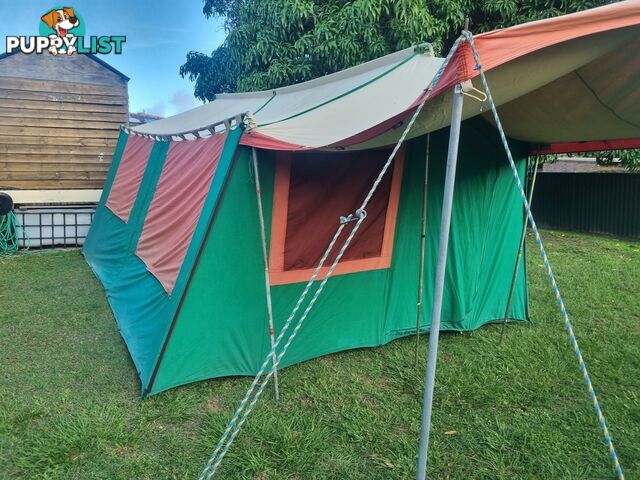 12 Man 2 Room Canvas , Steel Framed Family Tent with Front and Side Awning