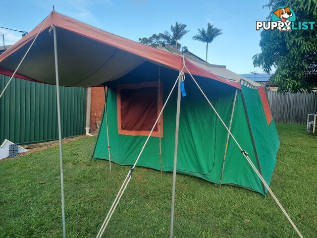 12 Man 2 Room Canvas , Steel Framed Family Tent with Front and Side Awning