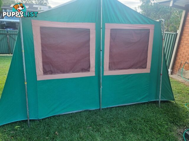 12 Man 2 Room Canvas , Steel Framed Family Tent with Front and Side Awning