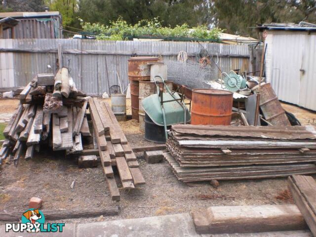 SCRAP & BUILDING MATERIALS -- JARRAH, IRON, WIRE, PIPES, BARRELS