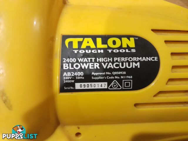 GARDEN BLOWER VACUUM TALON 2400 WATT HIGH PERFORMANCE AB2400 MALVERN EAST MELBOURNE