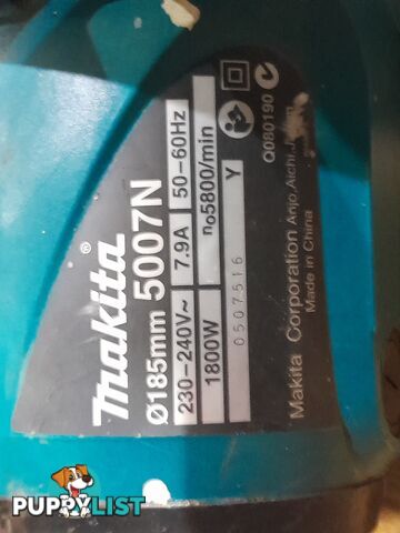 CIRCULAR POWER SAW MAKITA 185MM MODEL 5007N 1800W CORDED ELECTRIC ROTATING SAW MALVERN EAST