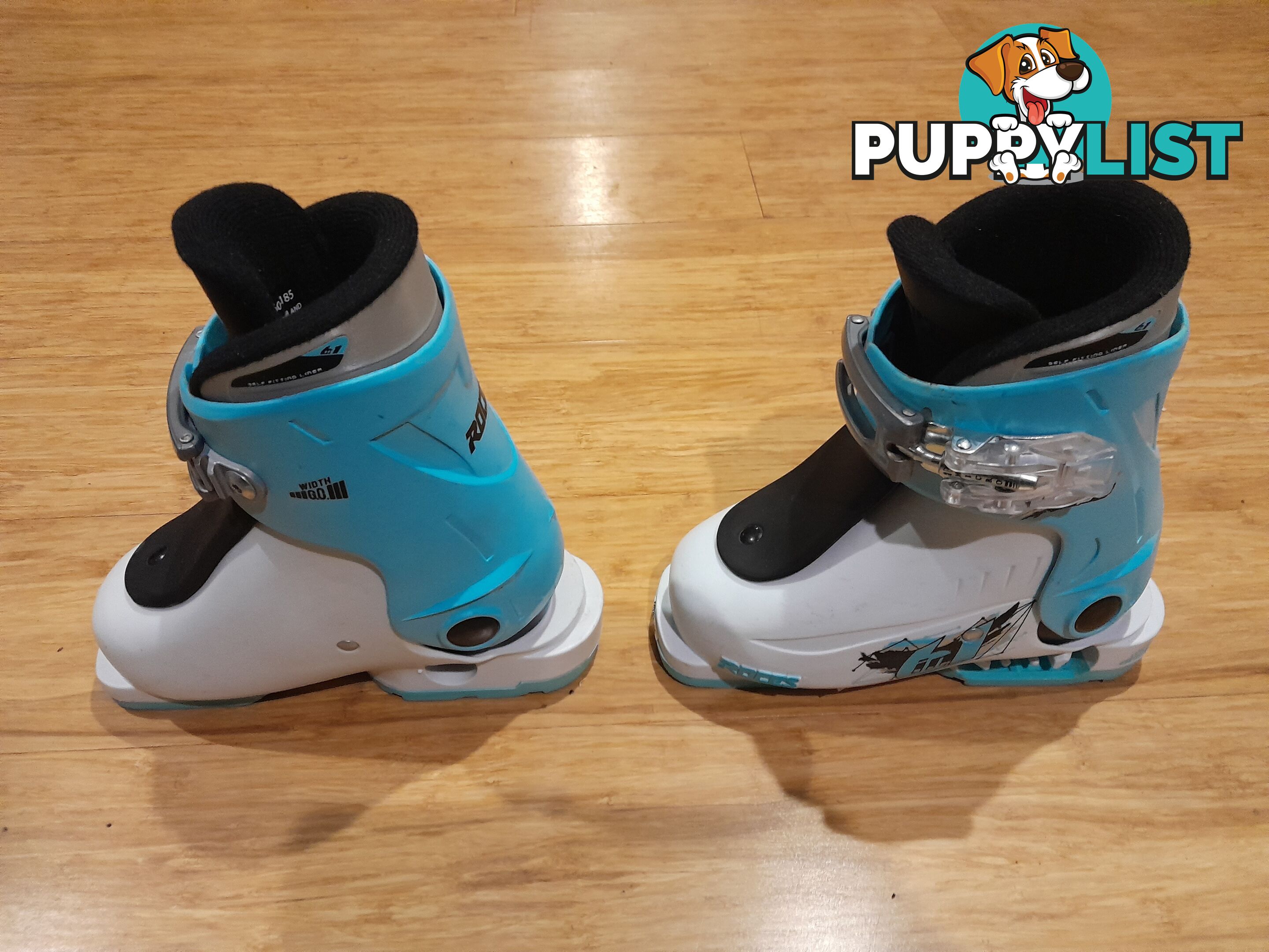 ROCES IDEA UP SKI BOOTS WHITE LIGHT BLUE 16-18.5 AGE 2-5 YEARS MALVERN EAST MELBOURNE