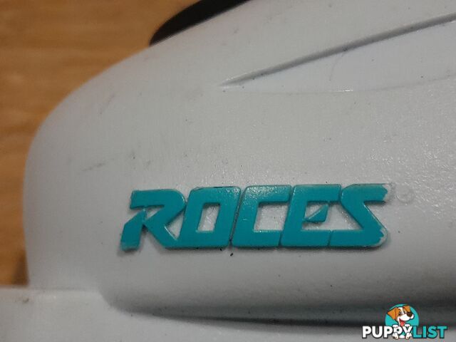 ROCES IDEA UP SKI BOOTS WHITE LIGHT BLUE 16-18.5 AGE 2-5 YEARS MALVERN EAST MELBOURNE