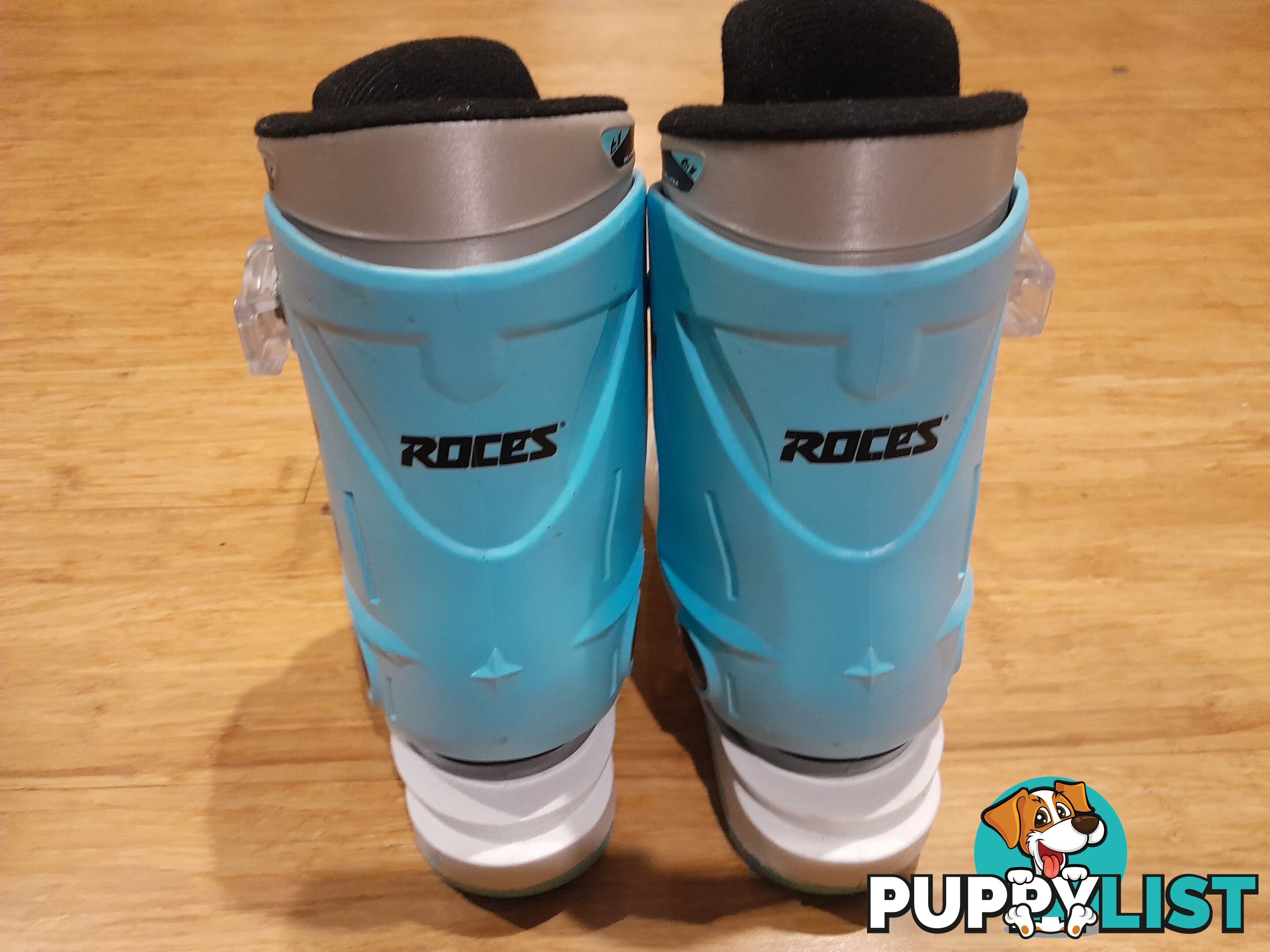 ROCES IDEA UP SKI BOOTS WHITE LIGHT BLUE 16-18.5 AGE 2-5 YEARS MALVERN EAST MELBOURNE