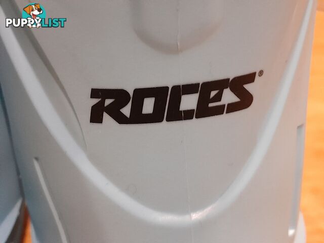 ROCES IDEA UP SKI BOOTS WHITE LIGHT BLUE 16-18.5 AGE 2-5 YEARS MALVERN EAST MELBOURNE