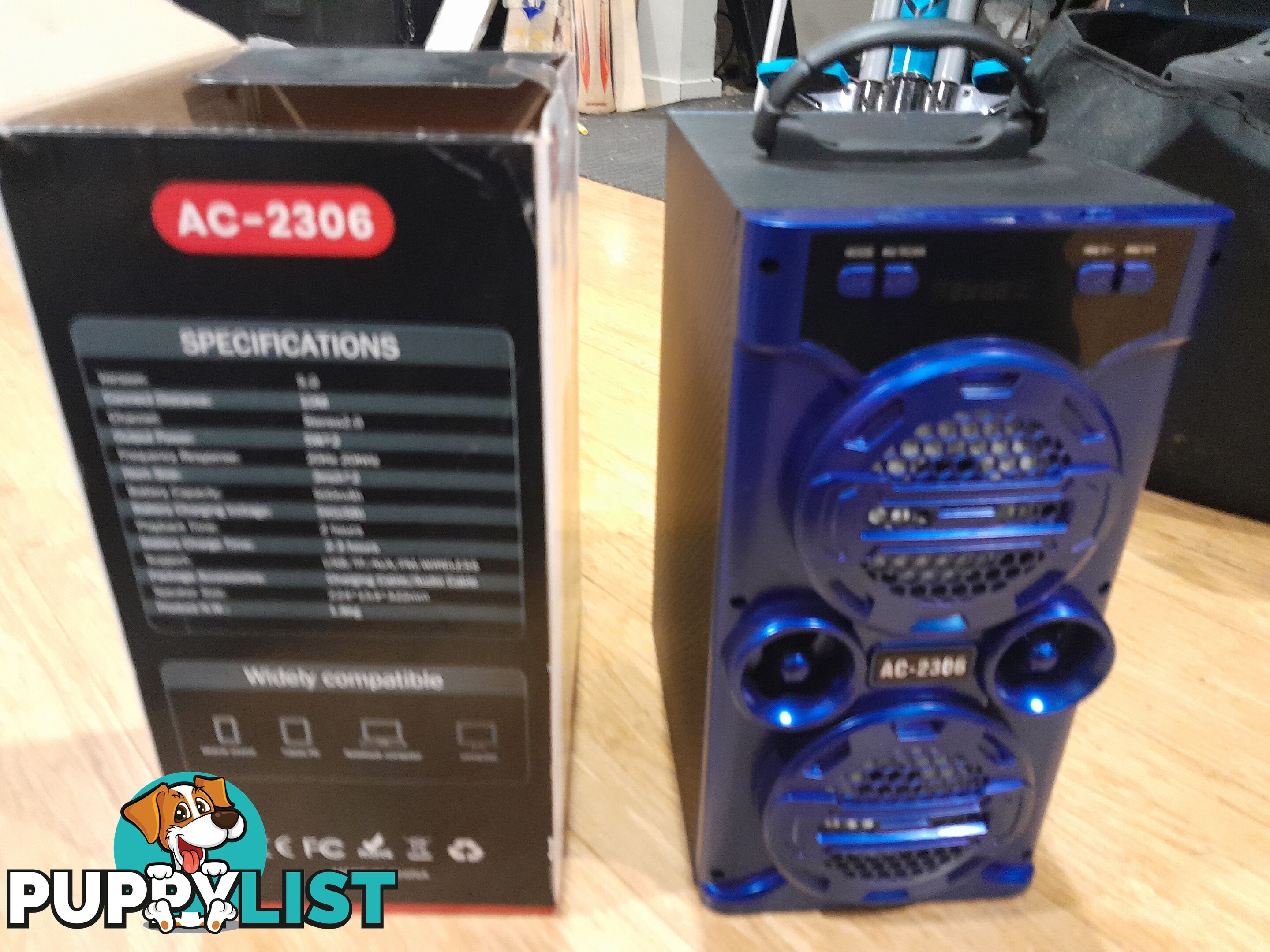 AC-2306 PORTABLE WIRELESS LOUD SPEAKER DOCK BLUE TOOTH PHONE DEVICES DISCO LED KARAOKE