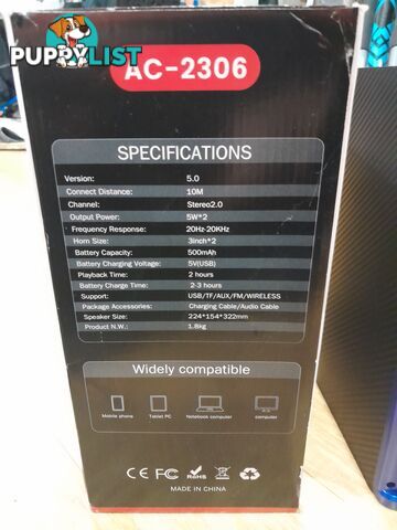 AC-2306 PORTABLE WIRELESS LOUD SPEAKER DOCK BLUE TOOTH PHONE DEVICES DISCO LED KARAOKE