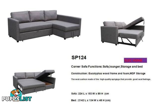 Brand New Grey Fabric L Shape Storage Sofa Bed Couch Loung(SP124)