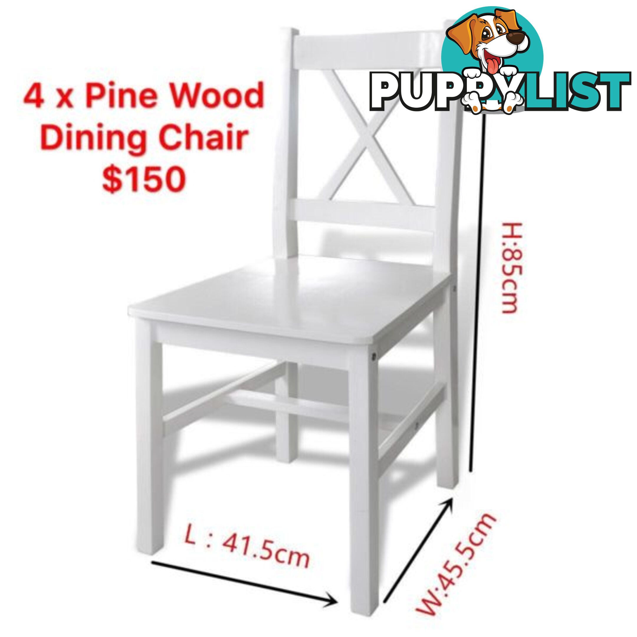 Band New 4 x Pine Wood Dining chairs White