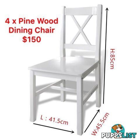 Band New 4 x Pine Wood Dining chairs White