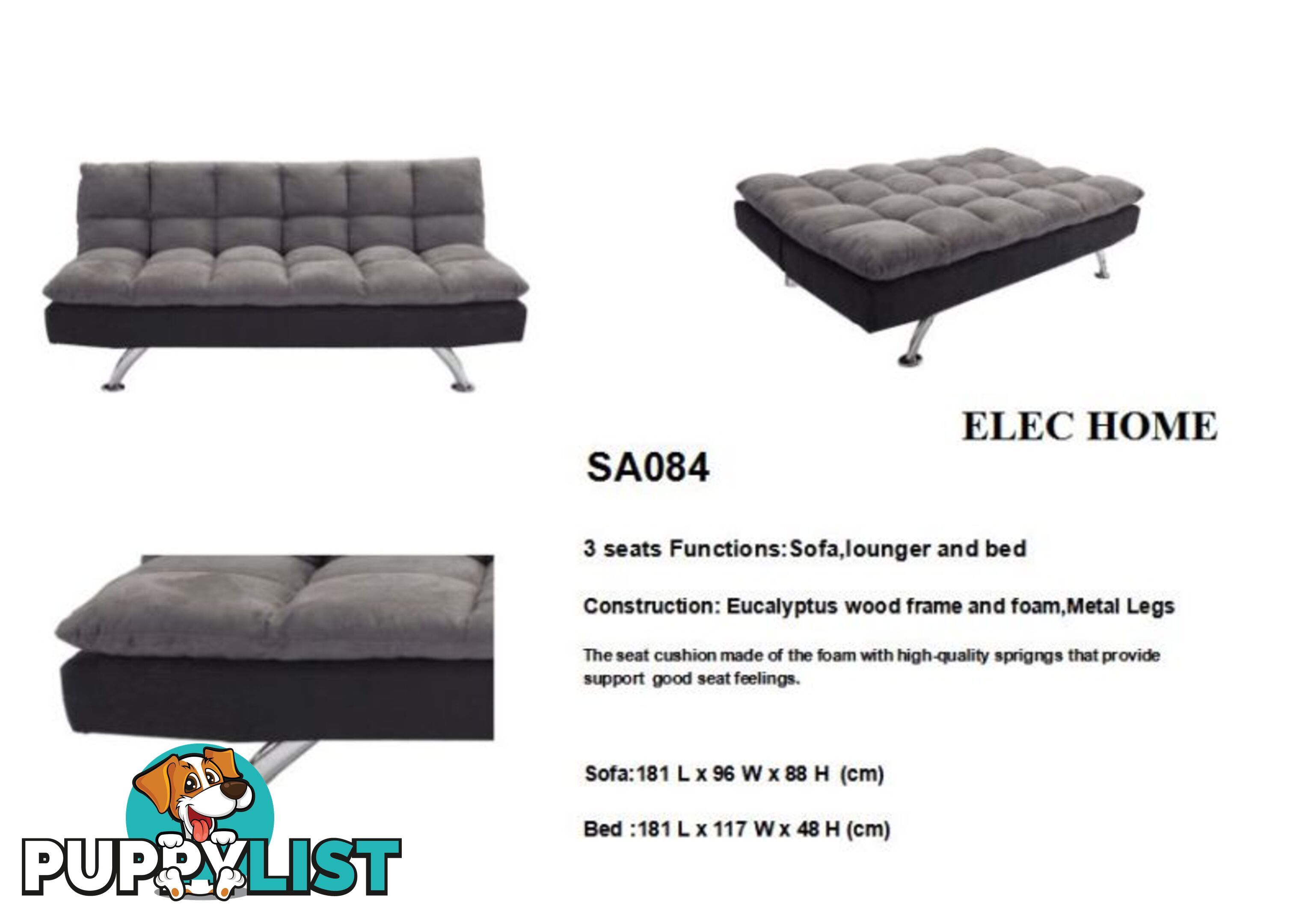 Brand New Grey Fabric Sofa Bed Couch Loung (SA084)