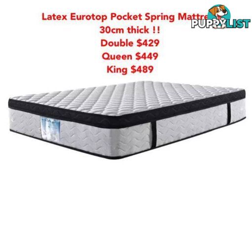 30CM Double/Queen/King Latex EuroTop Pocket Spring Mattress