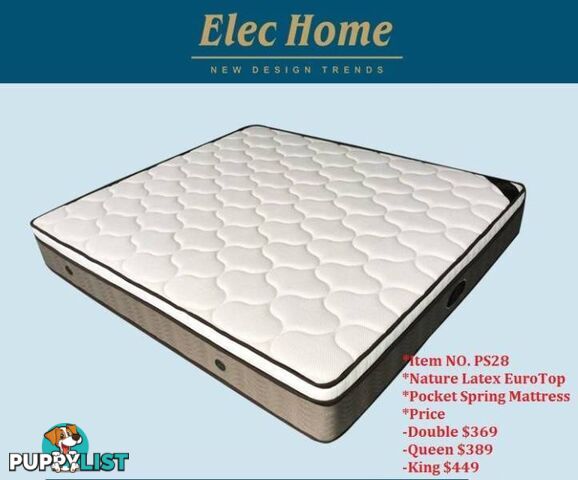 New Luxury Latex Eurotop 7 Zone Pocket Spring Mattress D/Q/K