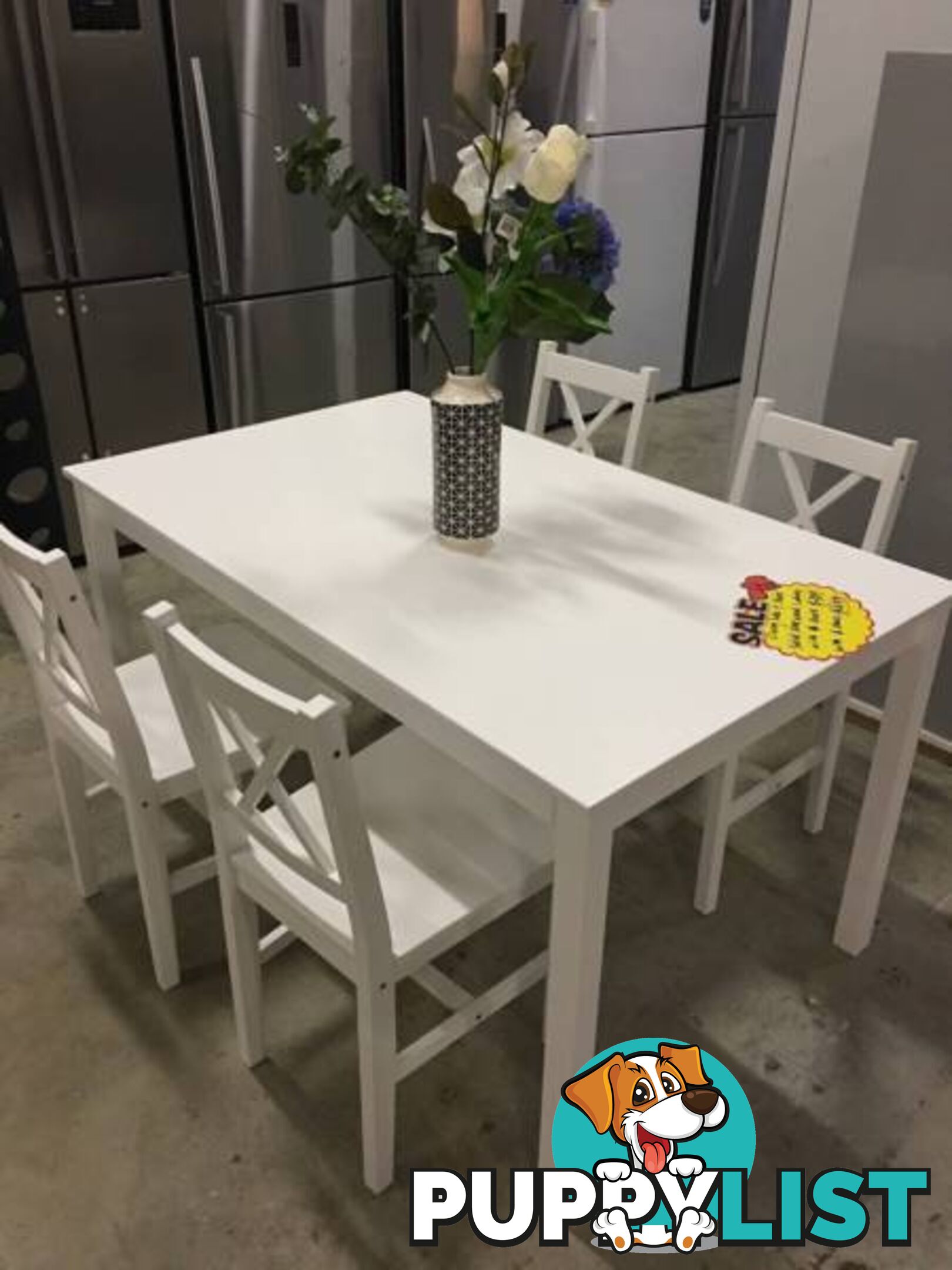 Brand New Solid white PineWood Dining set table with chairs