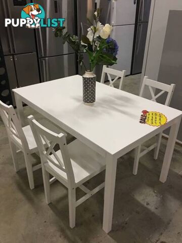 Brand New Solid white PineWood Dining set table with chairs