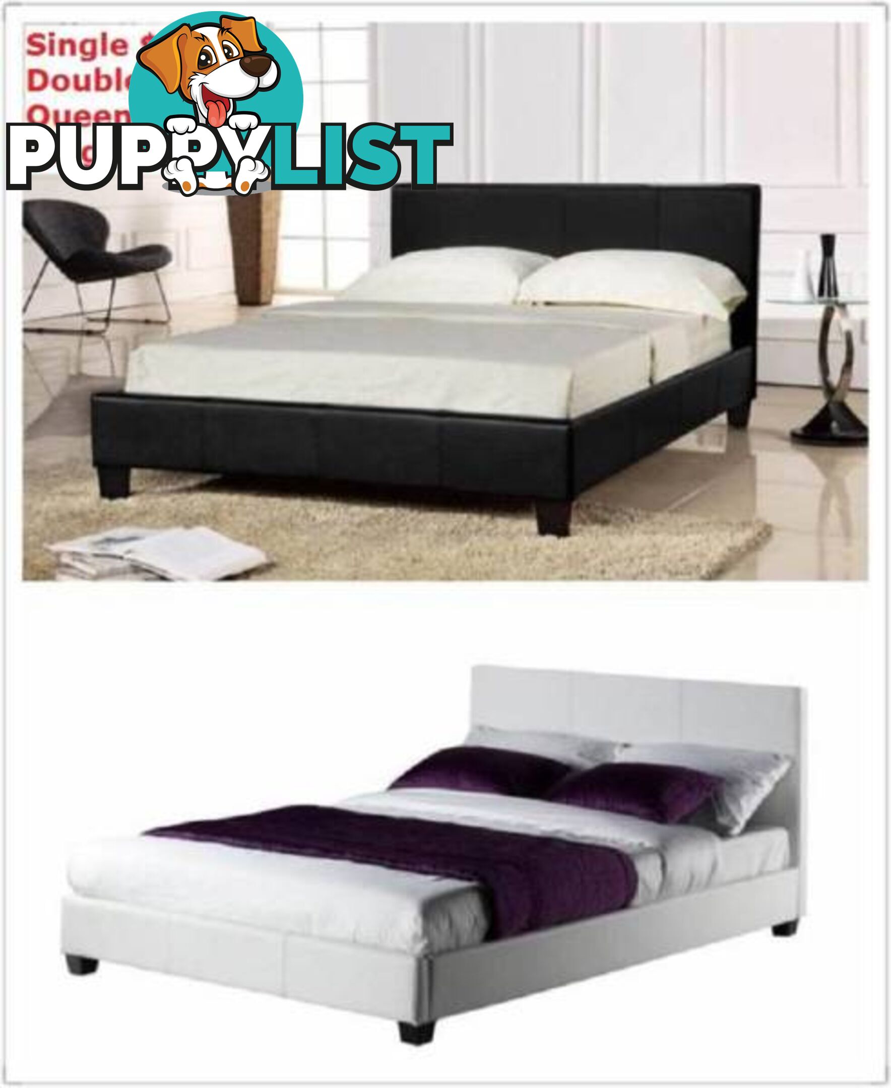 Brand New all sizes PU Leather Bed Frame in Black/White