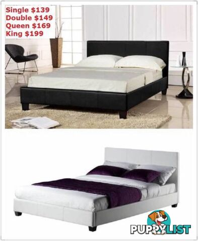 Brand New all sizes PU Leather Bed Frame in Black/White