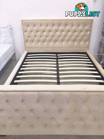 Brand New Queen size Velvet Fabric Bed beige colour