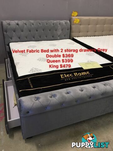 Grey Brand New Luxury 2 Drawers Fabric Euro Style Bed all size