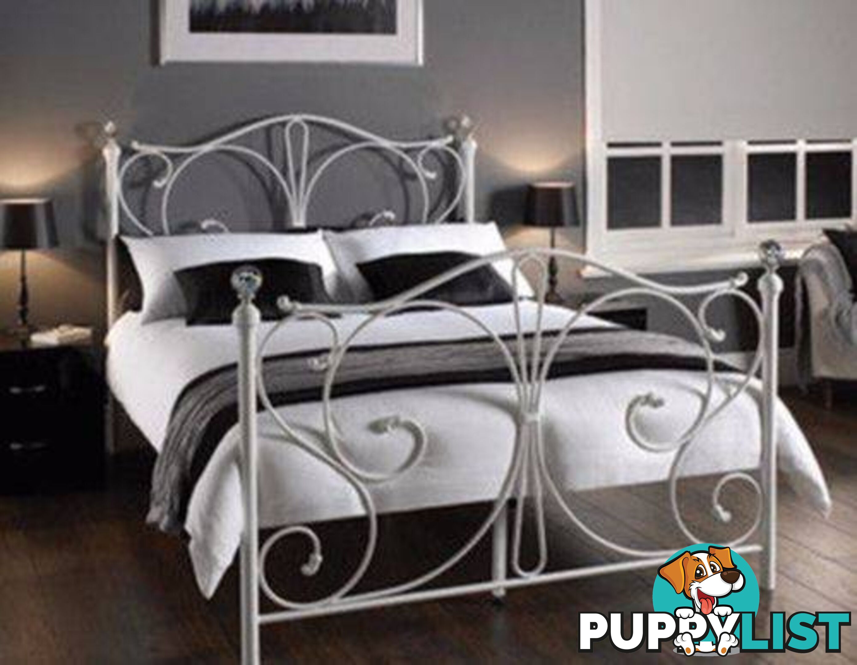 Full Size White Royal Style Brand New Full Metal Bed Frame