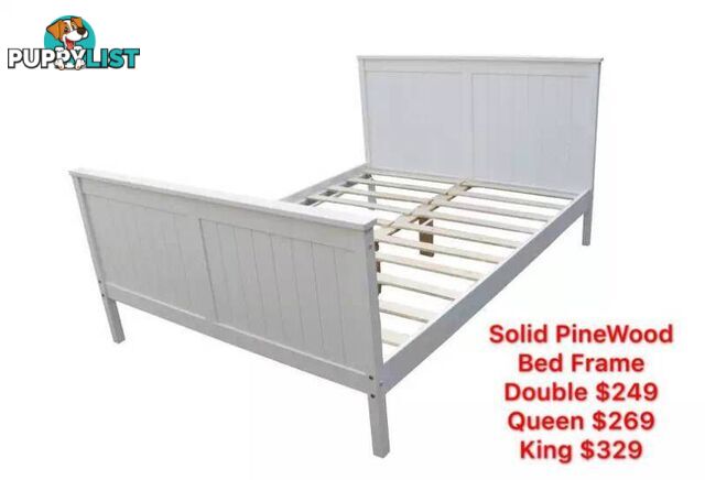 Brand New Solid PineWood Bed Frame Double/Queen/King size White