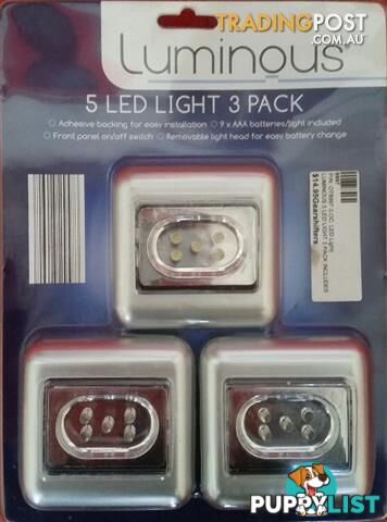 LUMINOUS LED LIGHT 5 LED'S PER LIGHT 3 PACK (SILVER)