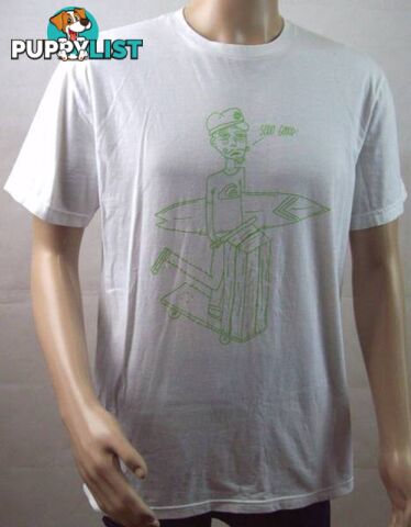 Mens Quicksilver T-Shirt White w/ Green Picture - Large Slim Fit