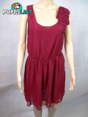 New Women's Ajoy Party Dress With Shoulder Ruffle - Red -Size 10