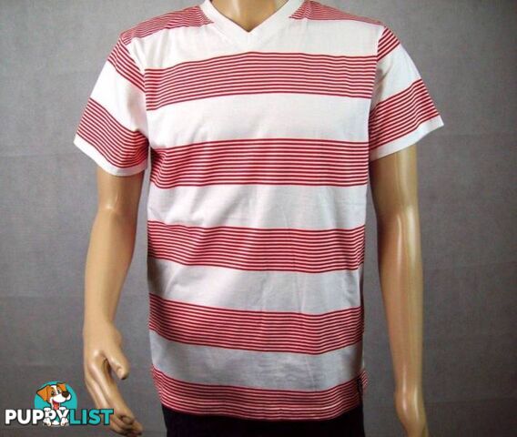 New Men's Southpole T-Shirt - Horizontal Red&White Stripe - Large